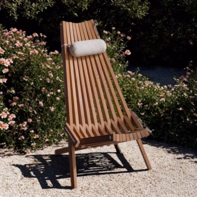 Chaise de jardin en teck avec coussin appuis tête blanc Relax