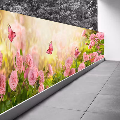 Brise vue Trompe l&rsquo;oeil – 100×300 cm – Fleurs papillons 3617689697772