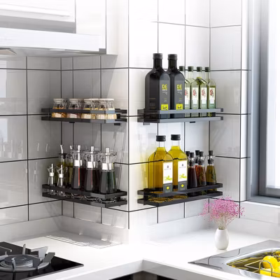 Étagère Murale de Cuisine sans perçage de 30 cm noir