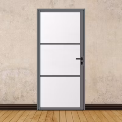 Porte battante gris anthracite H 2040 x L 930 mm – 3 verres opales horizontaux + béquille noire