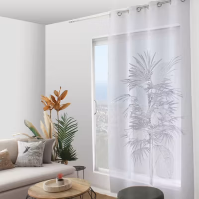 Voilage à oeillets imprimé palmiers (140×240 cm – Gris anthracite)