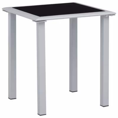 Table de jardin – vidaXL – Noir et argenté – Acier enduit de poudre – Verre trempé – 41x41x45 cm