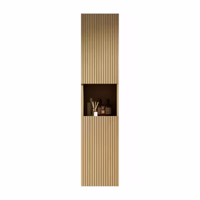 Armoire murale salle de bain 160 cm, meuble étroit avec 2 portes et 1 compartiment ouvert, finition bois Corolla
