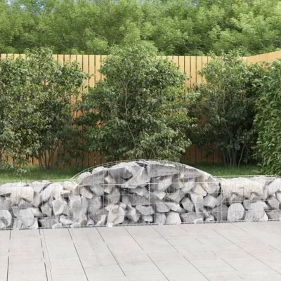 vidaXL Paniers à gabions arqués 6 pcs 300x50x40/60 cm fer galvanisé, gabion, cage de gabion, panier de mur de gabion, mur de 31466