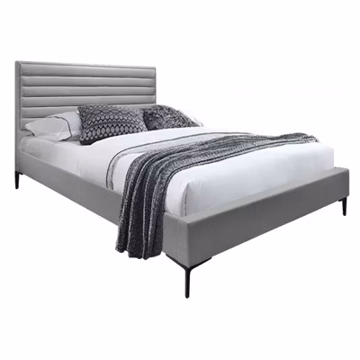 Pack lit 160 x 200 cm en tissu gris + matelas – PALAZZO