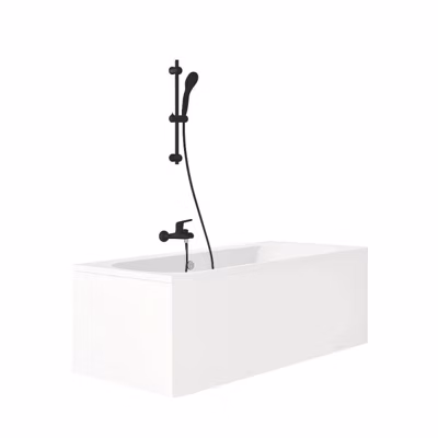 Pack baignoire droite 180 x 80 JACOB DELAFON Elise + tablier angle + pommeau et mitigeur bain noir mat Aimé + vidage noir