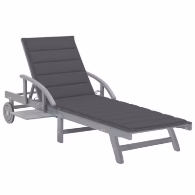 Chaise longue de jardin en bois d&rsquo;acacia massif avec coussin – vidaXL – Gris – Anthracite – 200 x 68 x 30/86 cm
