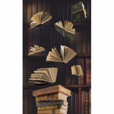 Papier peint intissé vintage, bibliothèque ancienne, 250 cm X 150 cm, motif panoramique.