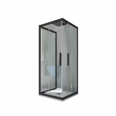Cabine parois de douche 3 côtés coulissantes 90x110x90 cm H 200 en PVC Noir Matt Verre Transparent mod. Kolors Trio