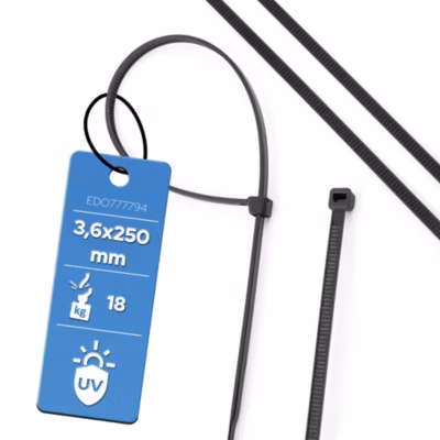 Colliers de serrage colliers de câblage sans halogène 3,6 x 250 mm noirs UV EDO777794 lot de 100 pcs