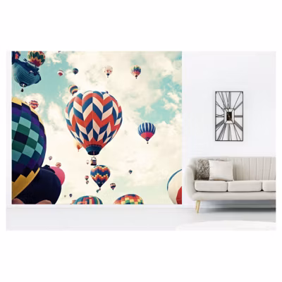 Papier peint intissé VOL DE MONGOLFIÈRES 300 x 270 cm (LxH) – Tapisserie murale panoramique XXL, Made in France par Scenolia