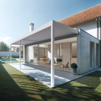 Pergola bioclimatique HELY 6,00×3,937m Vérin à télécommande (Blanc)