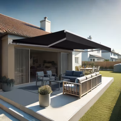 Store banne monobloc ALASKA (Manuelle – Gris Graphite – Blanc – 4,20 x 3,00m)