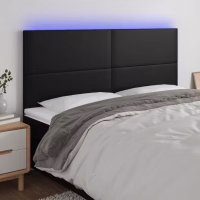 vidaXL Tête de Lit à LED Meuble de Chambre à Coucher Accessoire de Lit Double Tête de Cadre de Lit Intérieur Noir 3122246