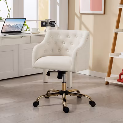 Chaise de Bureau – Chaise Pivotante Ergonomique avec Réglage Hauteur et Fonction Bascule, Tissu Lin Beige 54x52x81 cm