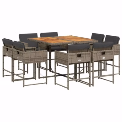 Prolenta Premium –  Ensemble à manger de jardin 9 pcs coussins gris résine tressée