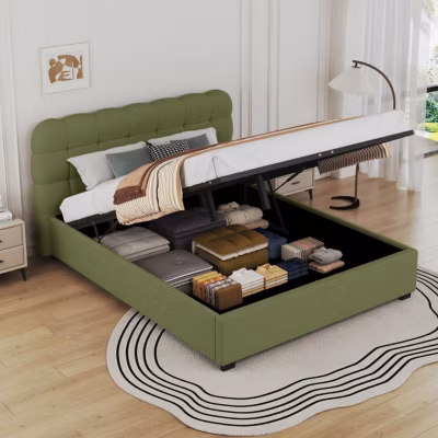 Lit nuage avec coffre de rangement 160x200cm en velours vert – DALLAS