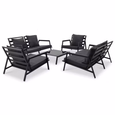 Salon de jardin urbain 5 pièces avec coussins (90x75x25 cm – Gris Foncé)