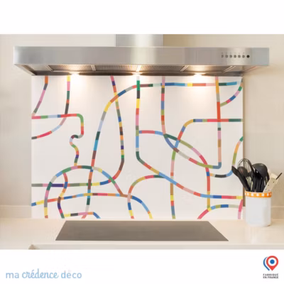 Crédence cuisine fond de hotte Lignes colorées – Verre trempé – L 60 cm x H 45 cm – MaCrédenceDéco