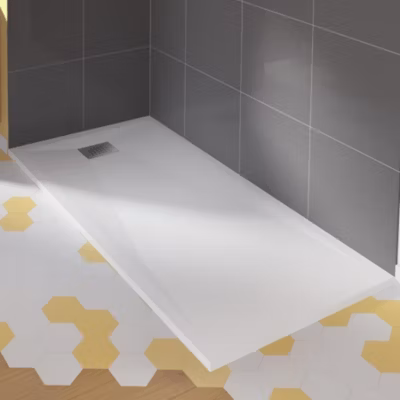Receveur de douche Kinedo Kinesurf 4cm 170×80 blanc grille en inox poli et bonde extra-plate