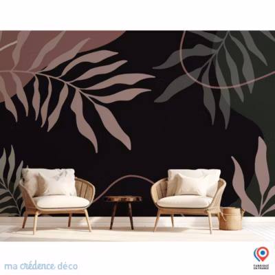 Papier peint Dessin feuilles 2 noir – Intissé – 200 cm – 280 cm – MaCrédenceDéco