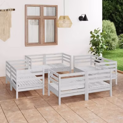 vidaXL Bois de Pin Massif Salon de Jardin 8 pcs Mobilier de Patio Meubles d&rsquo;Extérieur Ensemble de Meubles de Terrasse 3082428