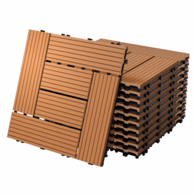 Carreaux de sol WPC 30×30 cm 3m² mosaïque pour jardin piscine patio marron clair