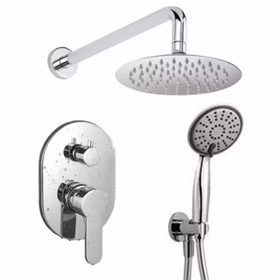 Robinet de douche mural monocommande rond VAL avec finition chromée polie, en laiton Kibath