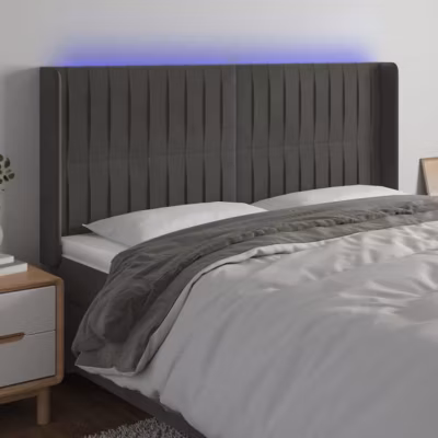 vidaXL Tête de Lit à LED Meuble de Chambre à Coucher Accessoire de Lit Double Tête de Cadre de Lit Intérieur Gris Foncé 3124341
