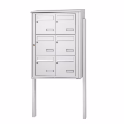 Bloc collectif leabox.com, 2×3, grade 3, simple face, Extérieur, fixation sur pieds à sceller, Blanc neige  RAL 9016  brillant