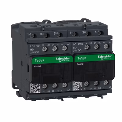Lc2d09bd Schneider – Contacteur Inverseur Tripolaire – 3no – 9a – Bobine 24vcc – Vis