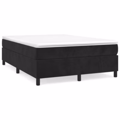 Lit double, Lit adulte, Cadre de lit à ressorts noir 140×190 cm velours