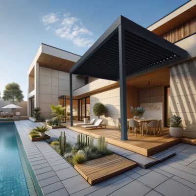 Pergola bioclimatique TRESNA perpendiculaire 4,97 x 4,00m Vérin à Télécommande (Gris anthracite)