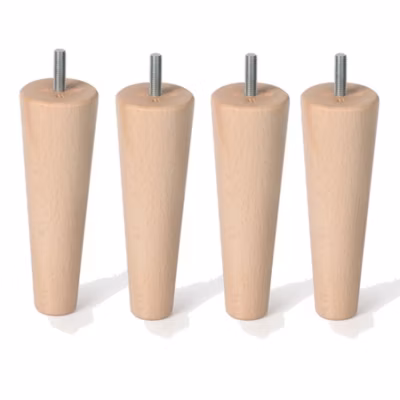 4un. Pied de meuble nordique pied conique en bois de hêtre naturel non vernis. Hauteur 150mm