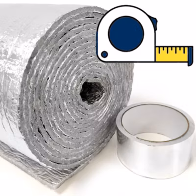 Isolation Thermique 100% Aluminium avec Mousse (AU MÈTRE) Largeur 1,20m + Ruban Aluminium. Pour maisons, portails, radiateurs,