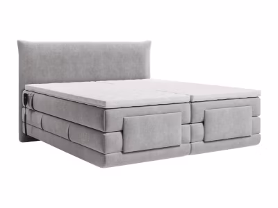 Ensemble complet boxspring tête de lit + sommiers relaxation électrique + matelas + surmatelas – 2 x 80 x 200 cm – Tissu – Gris