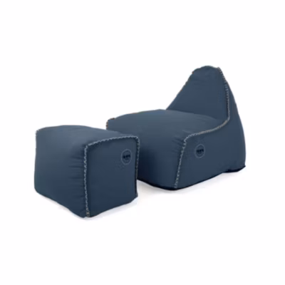 Soo Santaï MiniBuddy&rsquo;s Rest fauteuil poire + repose pieds 75x60x65 cm interieur dehoussable, Bleu jeans, sans polystyrène