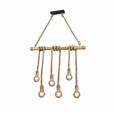 Suspension Led bambou sisal 6 lampes culot E27 – Trio – Wilma