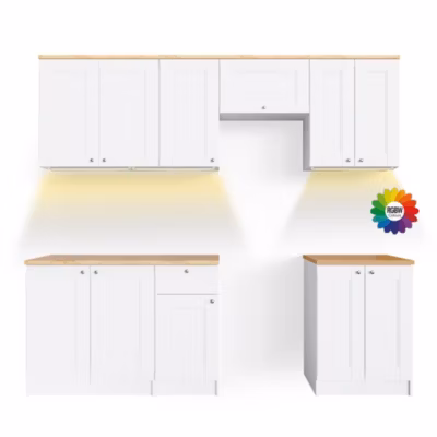 Vicco Cuisine Blanc 240cm , PT Goldkraft avec bande LED