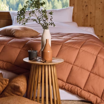 Dessus de lit polyester microfibre 160×240 cm LAZY orange ocre 150g/m2