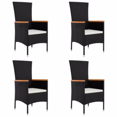 vidaXL Chaises de jardin 4 pcs avec coussins Résine tressée Noir 319527