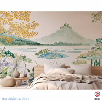 Papier peint Jardin tropicale, Aquarelle, 2 – Intissé – 400 cm – 280 cm – MaCrédenceDéco