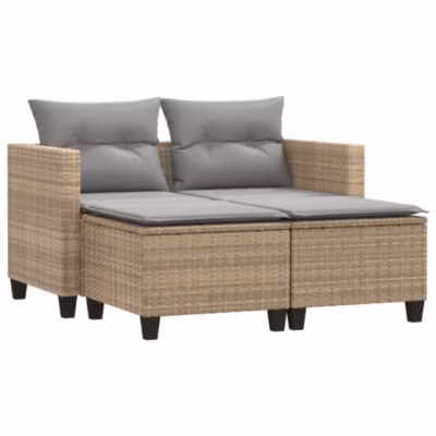 Canapé de jardin 2 places avec tabourets beige résine tressée vidaXL