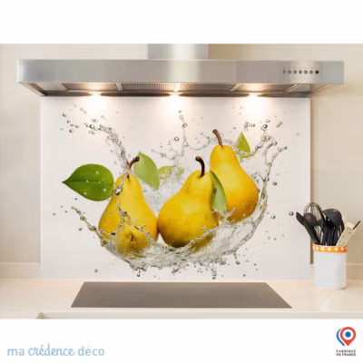Crédence cuisine fond de hotte Bain de poires – Verre trempé – L 90 cm x H 60 cm – MaCrédenceDéco