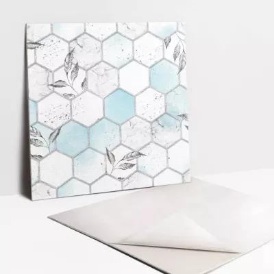 Carreaux vinyle Tulup 30×30 cm Hexagones et feuilles 9 pcs