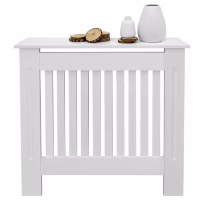 Cache-radiateur ECD Germany 78x19x82 cm blanc à lattes verticales avec étagère en bois MDF
