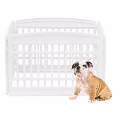 Iris Ohyama, Parc pour Chien Intérieur, Extérieur avec 6 Panneaux & Porte Verrouillable, H60cm, Blanc, pour Chien, Chiot, CI-606E