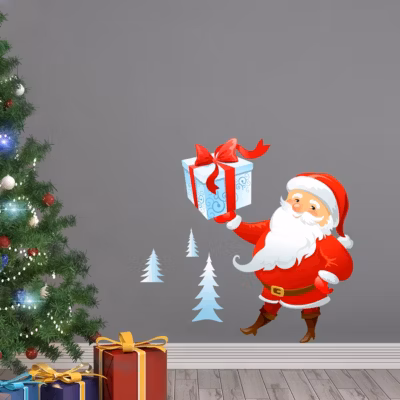 Sticker Noël le Père Noël venu de Laponie – Autocollants stickers adhésifs noël – décoration fêtes – 45x40cm