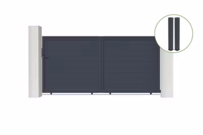 Portail coulissant 3m EIGER H.160cm alu gris + 2 poteaux 20x20cm H.190cm