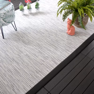 Tapis intérieur / extérieur – Bornéo blanc – Ganse noire – 80 x 150 cm